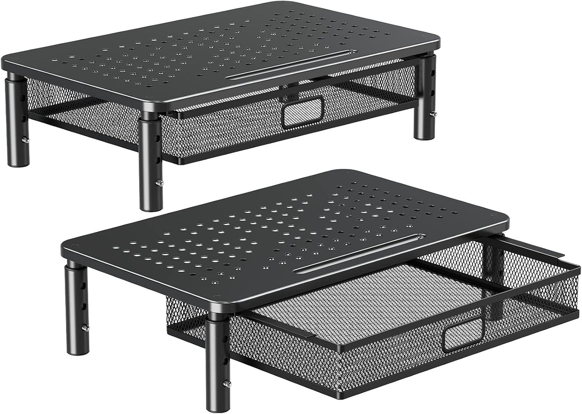 2 Pack Monitor Stand Riser with Metal Drawer, 3 Height Adjustable