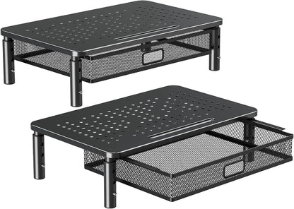 2 Pack Monitor Stand Riser with Metal Drawer, 3 Height Adjustable
