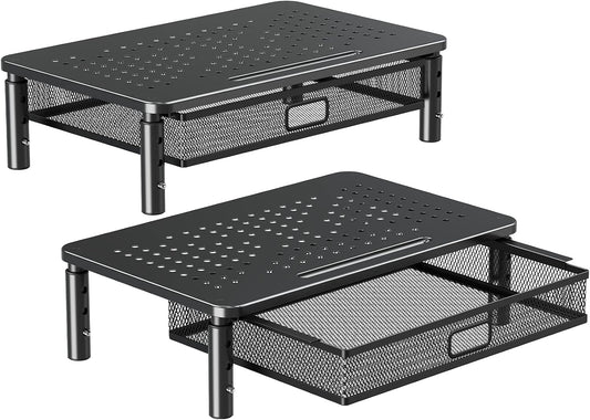 2 Pack Monitor Stand Riser with Metal Drawer, 3 Height Adjustable