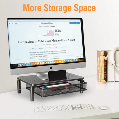 2 Pack Monitor Stand Riser with Metal Drawer, 3 Height Adjustable