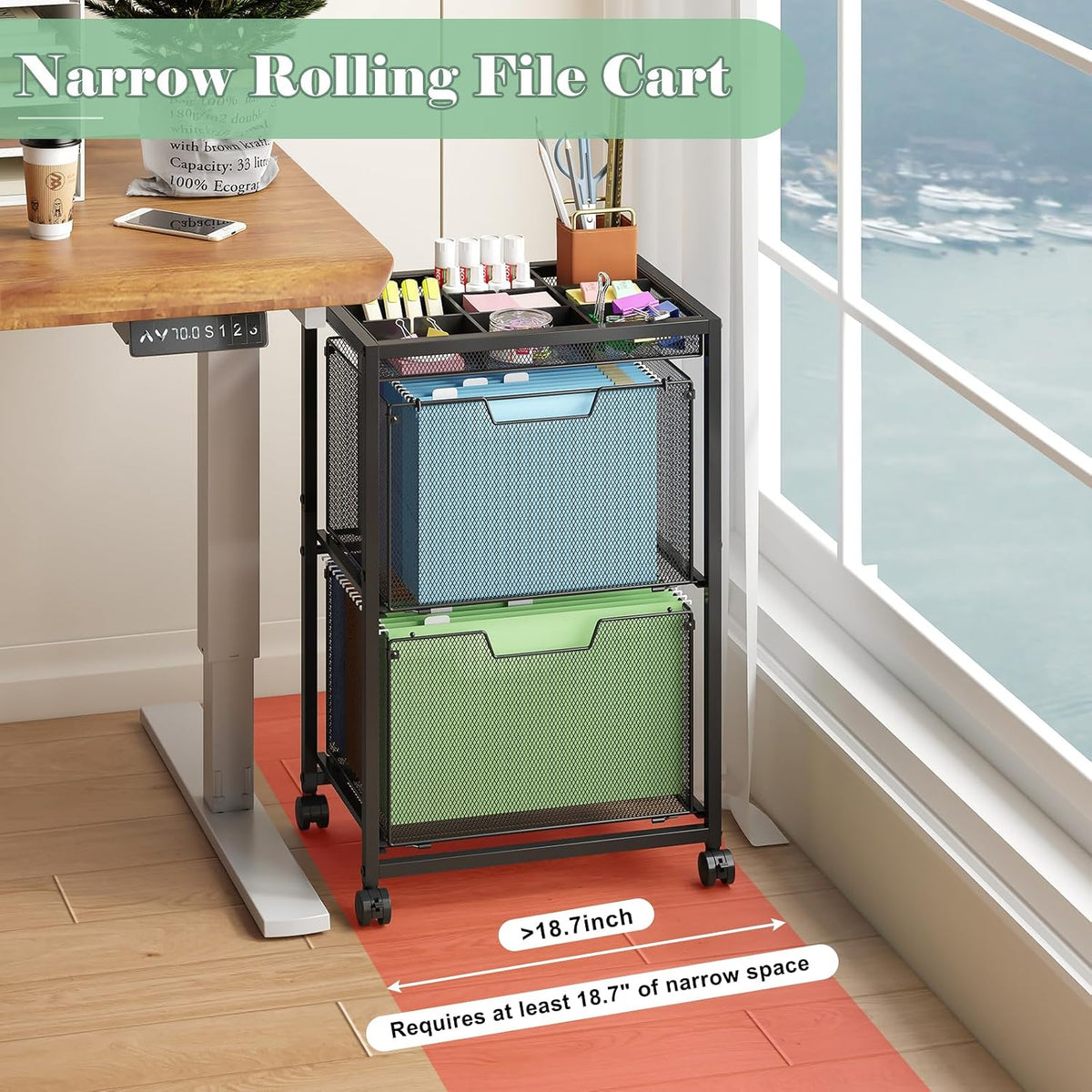 Rolling File Cart with 3 Storage Drawers, Under Desk Filing Cabinet with DIY Divider, Hanging File Folder Organizer on Wheels, Fits A4/Letter Size, Metal Utility Cart for Home Office, Black