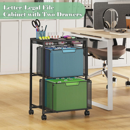 Rolling File Cart with 3 Storage Drawers, Under Desk Filing Cabinet with DIY Divider, Hanging File Folder Organizer on Wheels, Fits A4/Letter Size, Metal Utility Cart for Home Office, Black