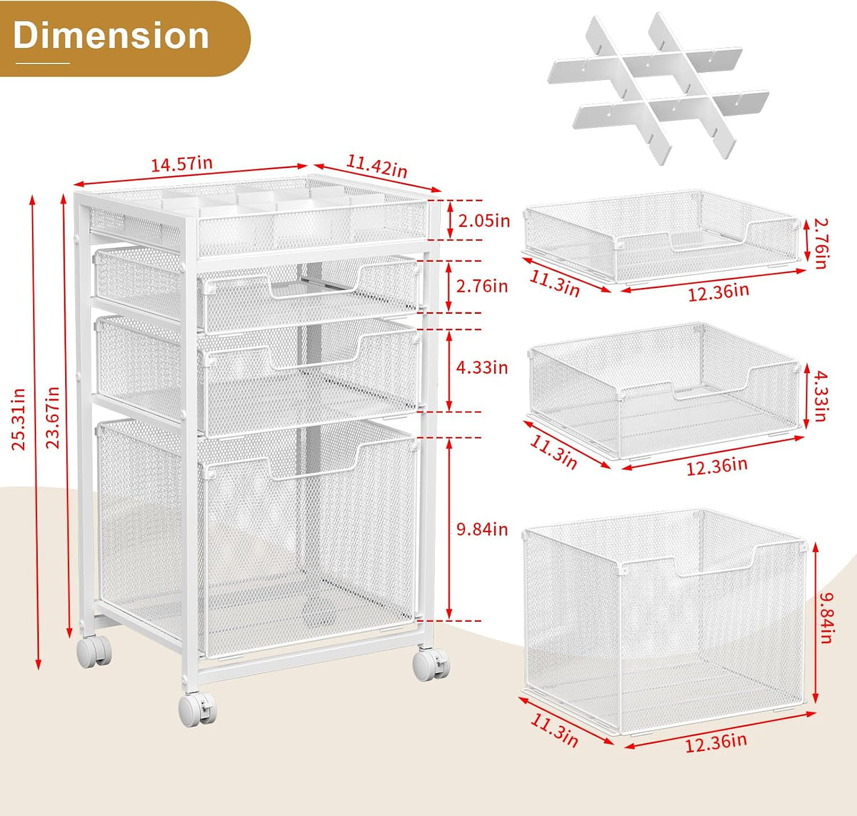 Rolling File Cart with 3 Storage Drawers, Under Desk Filing Cabinet with DIY Divider, Hanging File Folder Organizer on Wheels, Fits A4/Letter Size, Metal Utility Cart for Home Office, Black