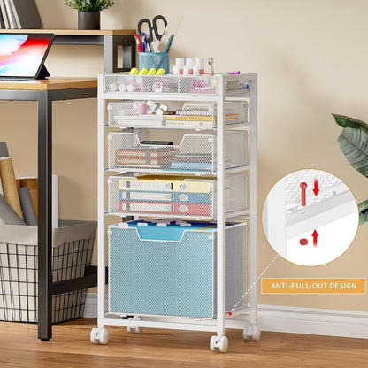 Rolling File Cart with 3 Storage Drawers, Under Desk Filing Cabinet with DIY Divider, Hanging File Folder Organizer on Wheels, Fits A4/Letter Size, Metal Utility Cart for Home Office, Black