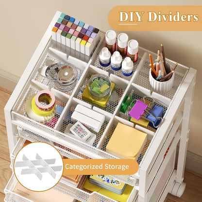 Rolling File Cart with 3 Storage Drawers, Under Desk Filing Cabinet with DIY Divider, Hanging File Folder Organizer on Wheels, Fits A4/Letter Size, Metal Utility Cart for Home Office, Black