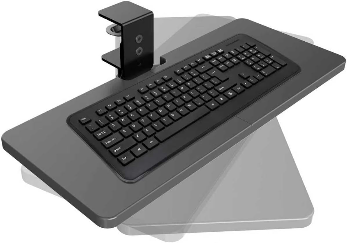 Large Under Desk Rotatable Computer Keyboard and Mouse Tray, Extra Sturdy Desk Swivel Clamp, Ergonomic Keyboard & Mouse Tray for Typing in Home, Office Work, 22.8” x 9.8”