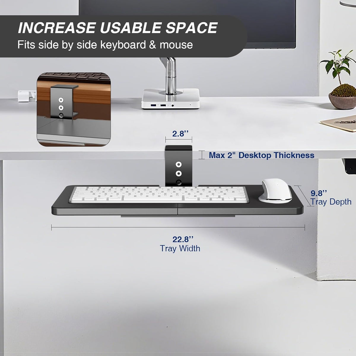 Large Under Desk Rotatable Computer Keyboard and Mouse Tray, Extra Sturdy Desk Swivel Clamp, Ergonomic Keyboard & Mouse Tray for Typing in Home, Office Work, 22.8” x 9.8”