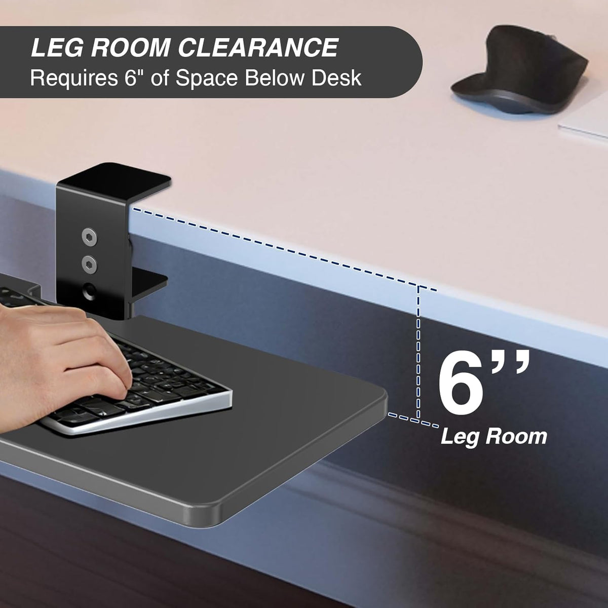 Large Under Desk Rotatable Computer Keyboard and Mouse Tray, Extra Sturdy Desk Swivel Clamp, Ergonomic Keyboard & Mouse Tray for Typing in Home, Office Work, 22.8” x 9.8”