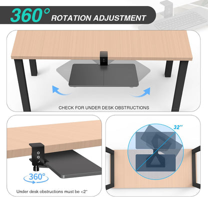 Large Under Desk Rotatable Computer Keyboard and Mouse Tray, Extra Sturdy Desk Swivel Clamp, Ergonomic Keyboard & Mouse Tray for Typing in Home, Office Work, 22.8” x 9.8”