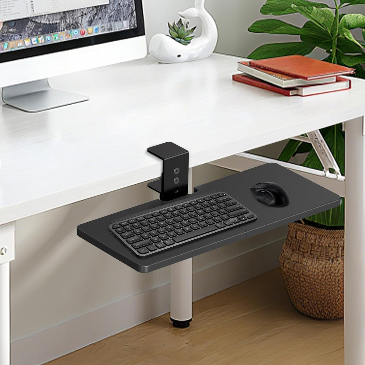 Large Under Desk Rotatable Computer Keyboard and Mouse Tray, Extra Sturdy Desk Swivel Clamp, Ergonomic Keyboard & Mouse Tray for Typing in Home, Office Work, 22.8” x 9.8”