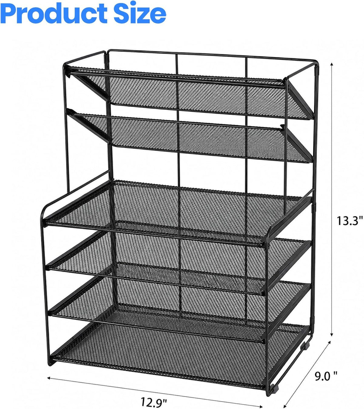 Desk Organizers and Accessories, 4-Tier Desktop File Organizer with Drawer and Pen Holders, Office Desk Accessories Workspace Organizers for Office Supplies (Gold)
