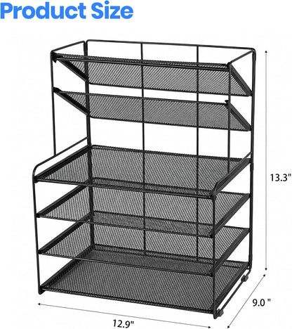 Desk Organizers and Accessories, 4-Tier Desktop File Organizer with Drawer and Pen Holders, Office Desk Accessories Workspace Organizers for Office Supplies (Gold)