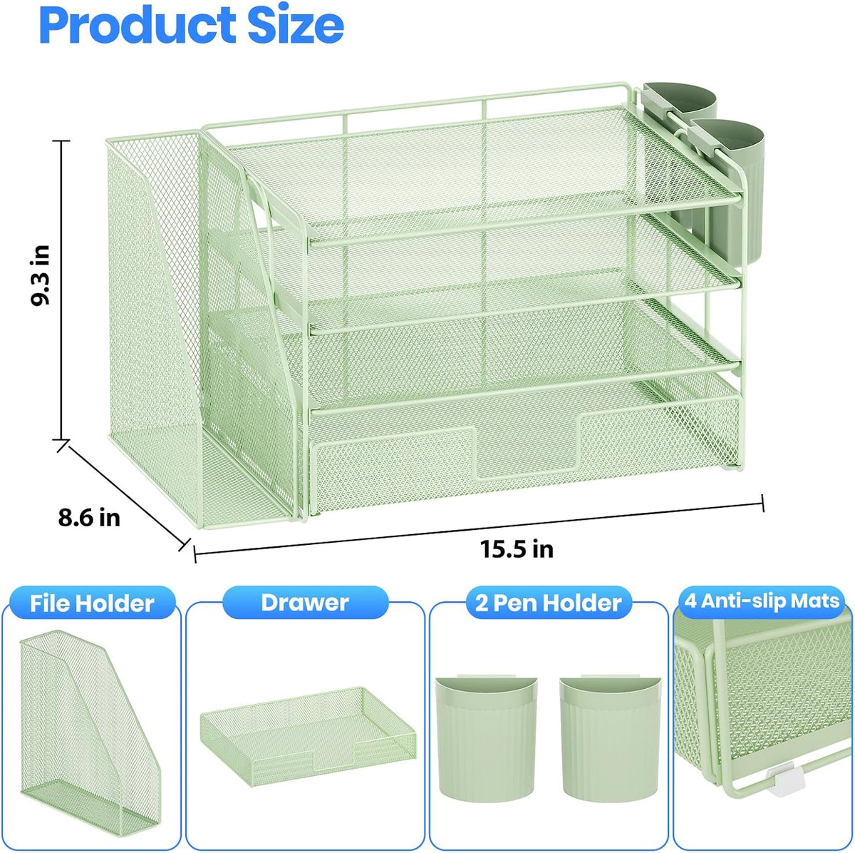 Desk Organizers and Accessories, 4-Tier Desktop File Organizer with Drawer and Pen Holders, Office Desk Accessories Workspace Organizers for Office Supplies (Gold)