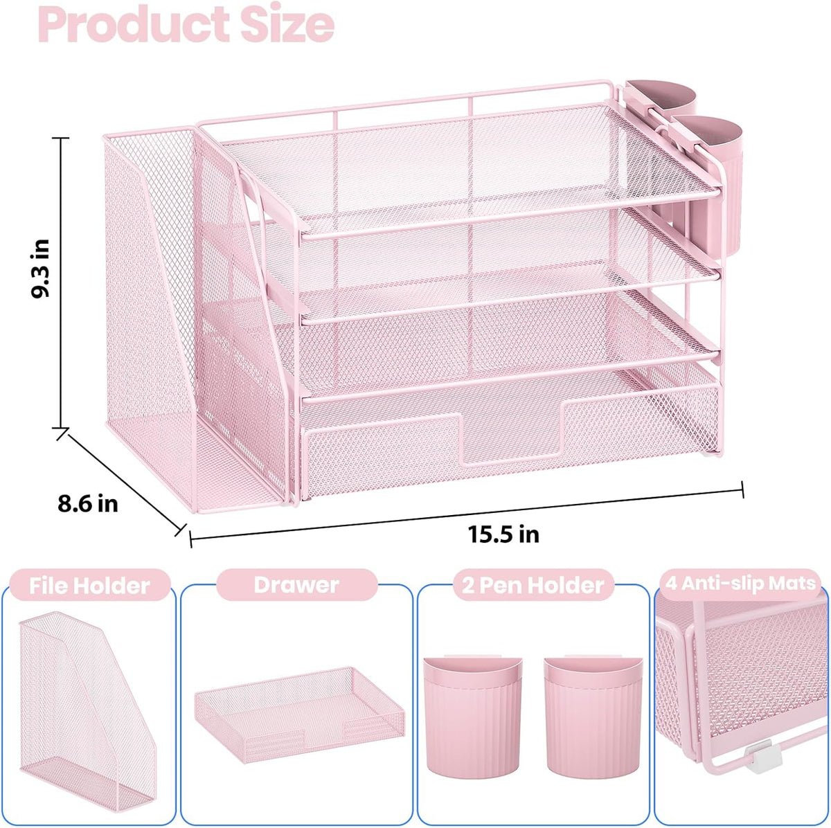 Desk Organizers and Accessories, 4-Tier Desktop File Organizer with Drawer and Pen Holders, Office Desk Accessories Workspace Organizers for Office Supplies (Gold)