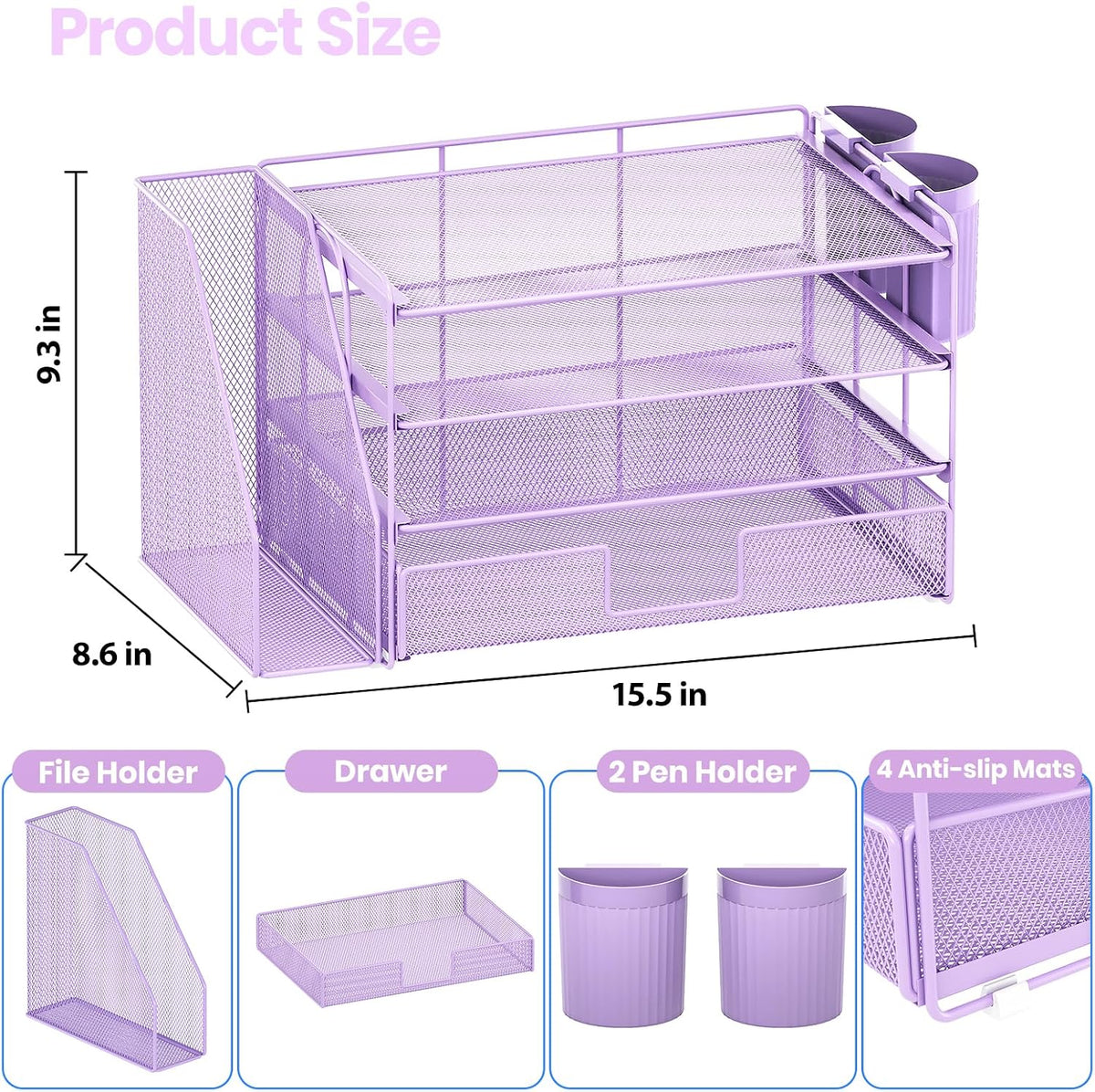 Desk Organizers and Accessories, 4-Tier Desktop File Organizer with Drawer and Pen Holders, Office Desk Accessories Workspace Organizers for Office Supplies (Gold)