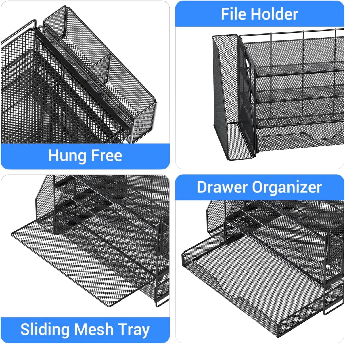 Desk Organizers and Accessories, 4-Tier Desktop File Organizer with Drawer and Pen Holders, Office Desk Accessories Workspace Organizers for Office Supplies (Gold)