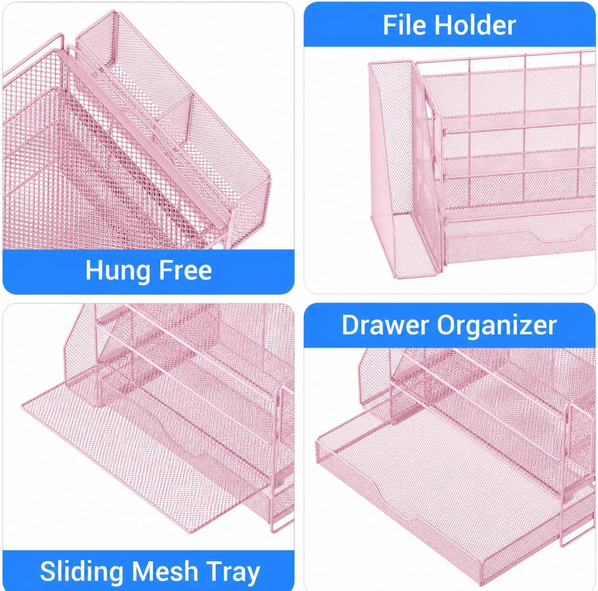 Desk Organizers and Accessories, 4-Tier Desktop File Organizer with Drawer and Pen Holders, Office Desk Accessories Workspace Organizers for Office Supplies (Gold)