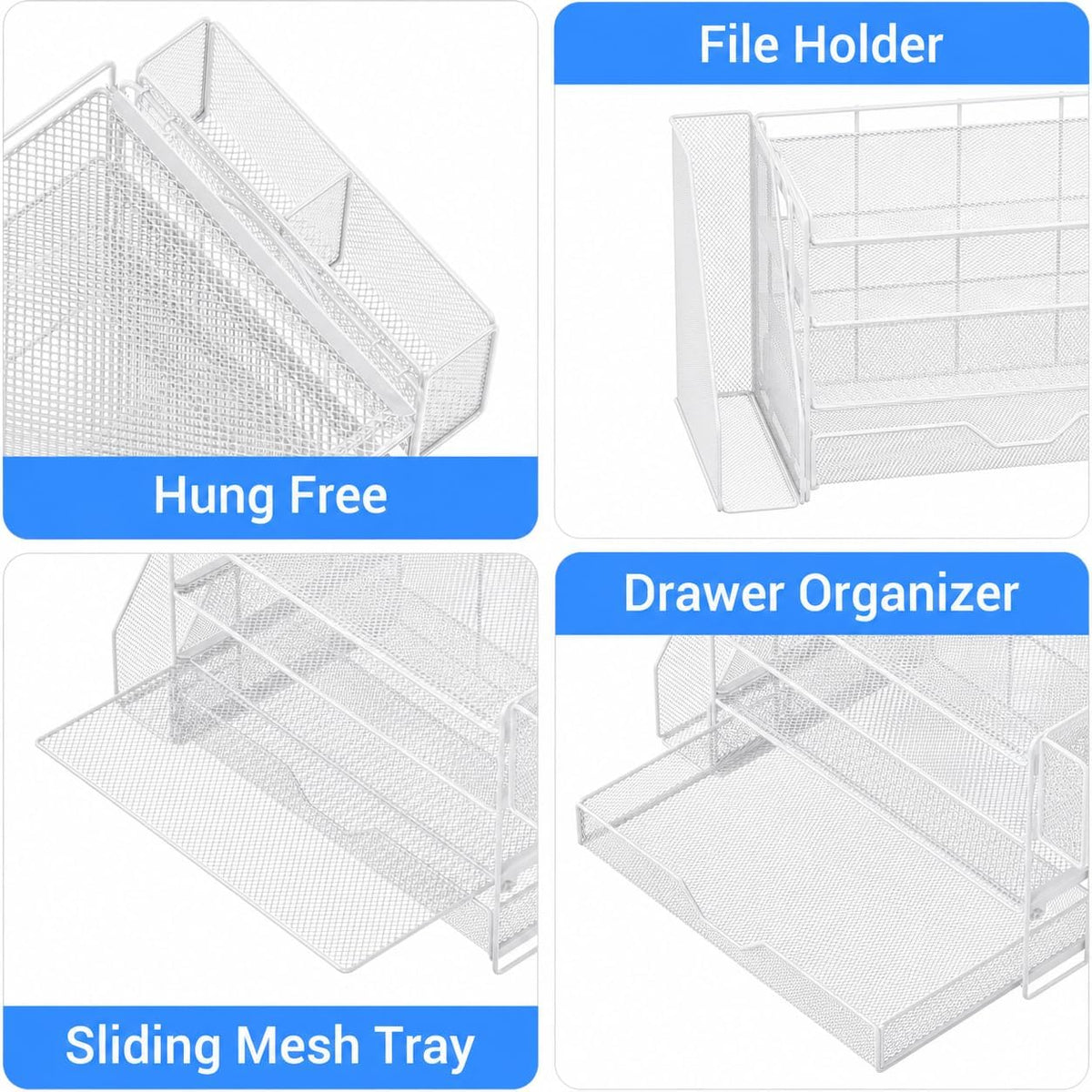 Desk Organizers and Accessories, 4-Tier Desktop File Organizer with Drawer and Pen Holders, Office Desk Accessories Workspace Organizers for Office Supplies (Gold)