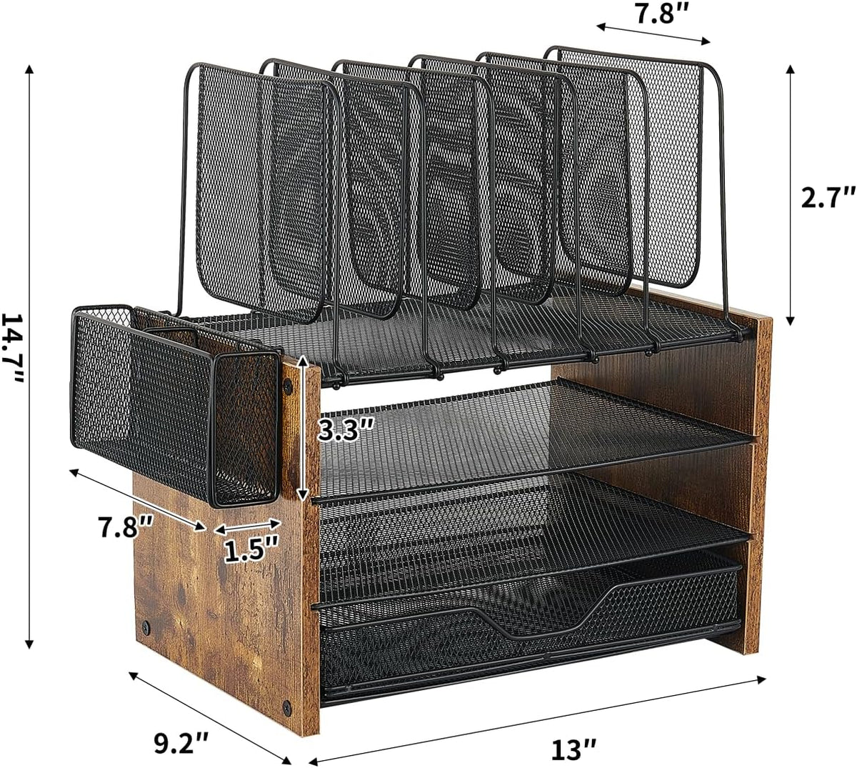 Desk Organizers and Accessories, 4-Tier Desktop File Organizer with Drawer and Pen Holders, Office Desk Accessories Workspace Organizers for Office Supplies (Gold)