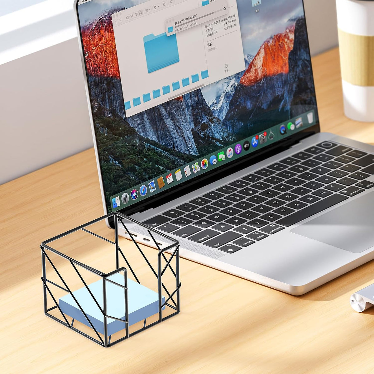 Rose Gold Geometric Sticky Note & Memo Cube Holder, Post Note Dispenser & Desk Organizer Metal Wire for Home, School, Office Supplies (Holder Only)
