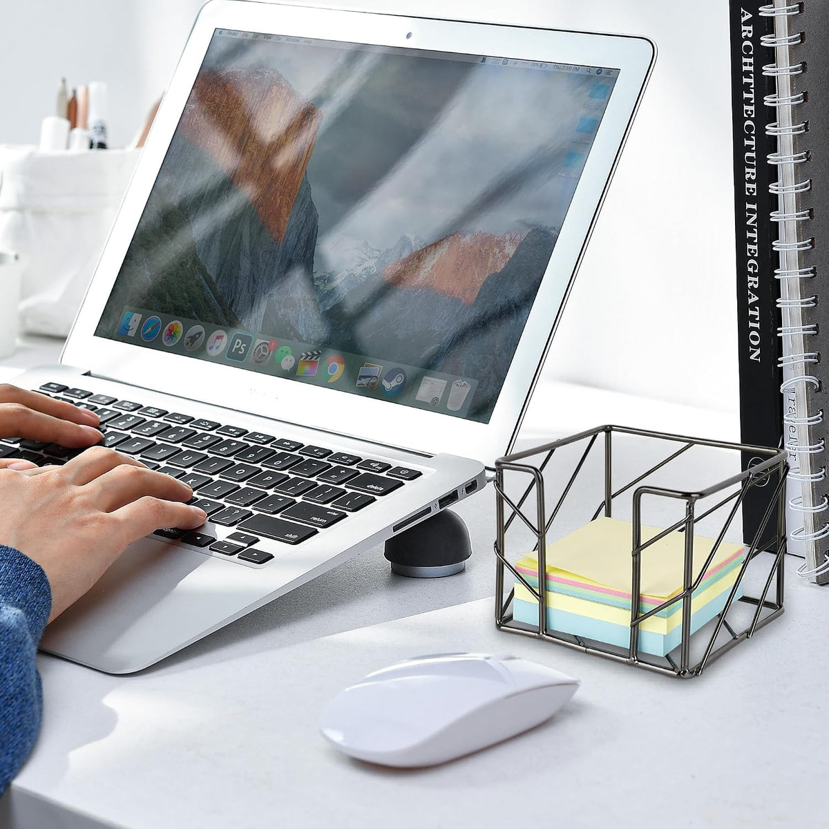 Rose Gold Geometric Sticky Note & Memo Cube Holder, Post Note Dispenser & Desk Organizer Metal Wire for Home, School, Office Supplies (Holder Only)