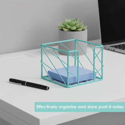 Rose Gold Geometric Sticky Note & Memo Cube Holder, Post Note Dispenser & Desk Organizer Metal Wire for Home, School, Office Supplies (Holder Only)