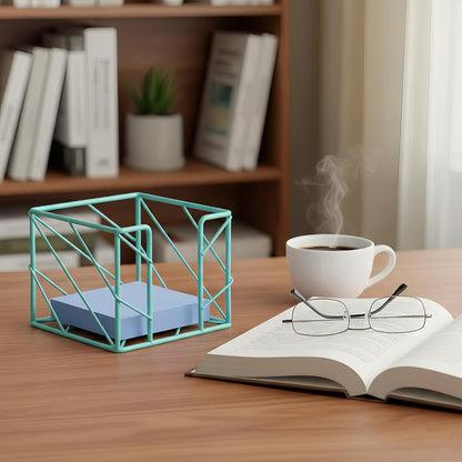 Rose Gold Geometric Sticky Note & Memo Cube Holder, Post Note Dispenser & Desk Organizer Metal Wire for Home, School, Office Supplies (Holder Only)