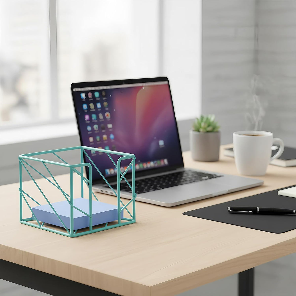 Rose Gold Geometric Sticky Note & Memo Cube Holder, Post Note Dispenser & Desk Organizer Metal Wire for Home, School, Office Supplies (Holder Only)