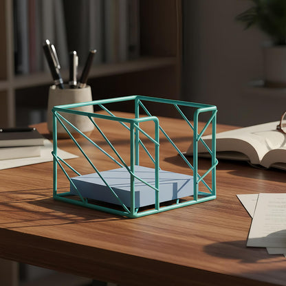 Rose Gold Geometric Sticky Note & Memo Cube Holder, Post Note Dispenser & Desk Organizer Metal Wire for Home, School, Office Supplies (Holder Only)