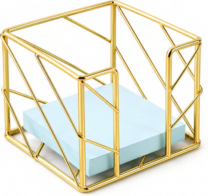 Rose Gold Geometric Sticky Note & Memo Cube Holder, Post Note Dispenser & Desk Organizer Metal Wire for Home, School, Office Supplies (Holder Only)