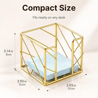 Rose Gold Geometric Sticky Note & Memo Cube Holder, Post Note Dispenser & Desk Organizer Metal Wire for Home, School, Office Supplies (Holder Only)