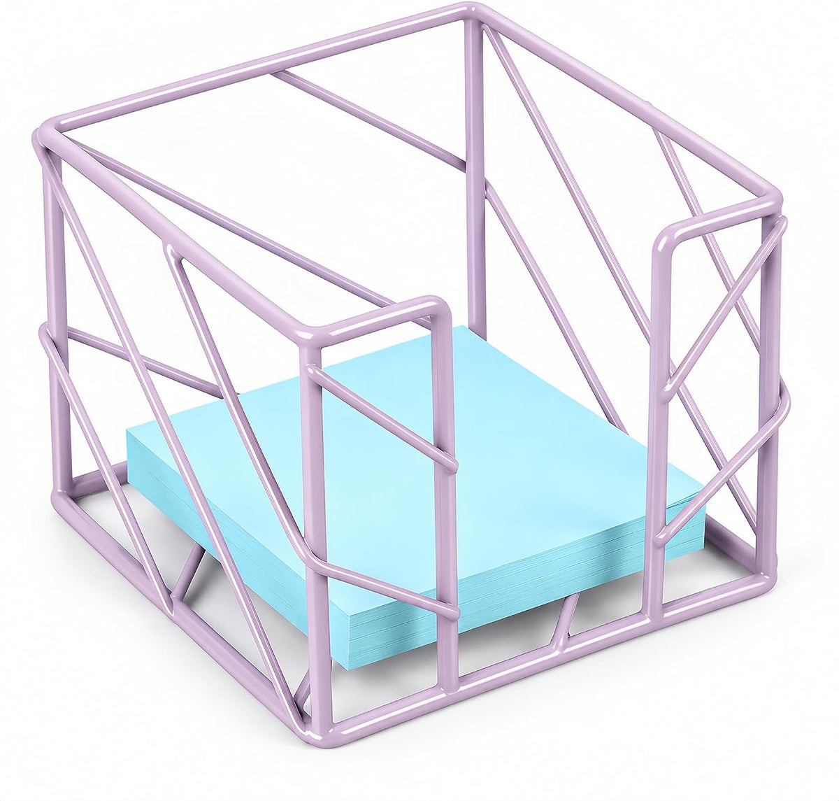 Rose Gold Geometric Sticky Note & Memo Cube Holder, Post Note Dispenser & Desk Organizer Metal Wire for Home, School, Office Supplies (Holder Only)