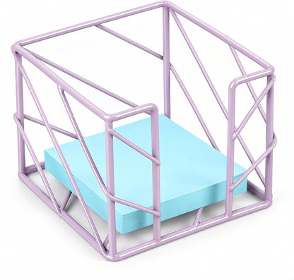 Rose Gold Geometric Sticky Note & Memo Cube Holder, Post Note Dispenser & Desk Organizer Metal Wire for Home, School, Office Supplies (Holder Only)