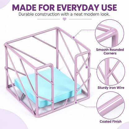 Rose Gold Geometric Sticky Note & Memo Cube Holder, Post Note Dispenser & Desk Organizer Metal Wire for Home, School, Office Supplies (Holder Only)