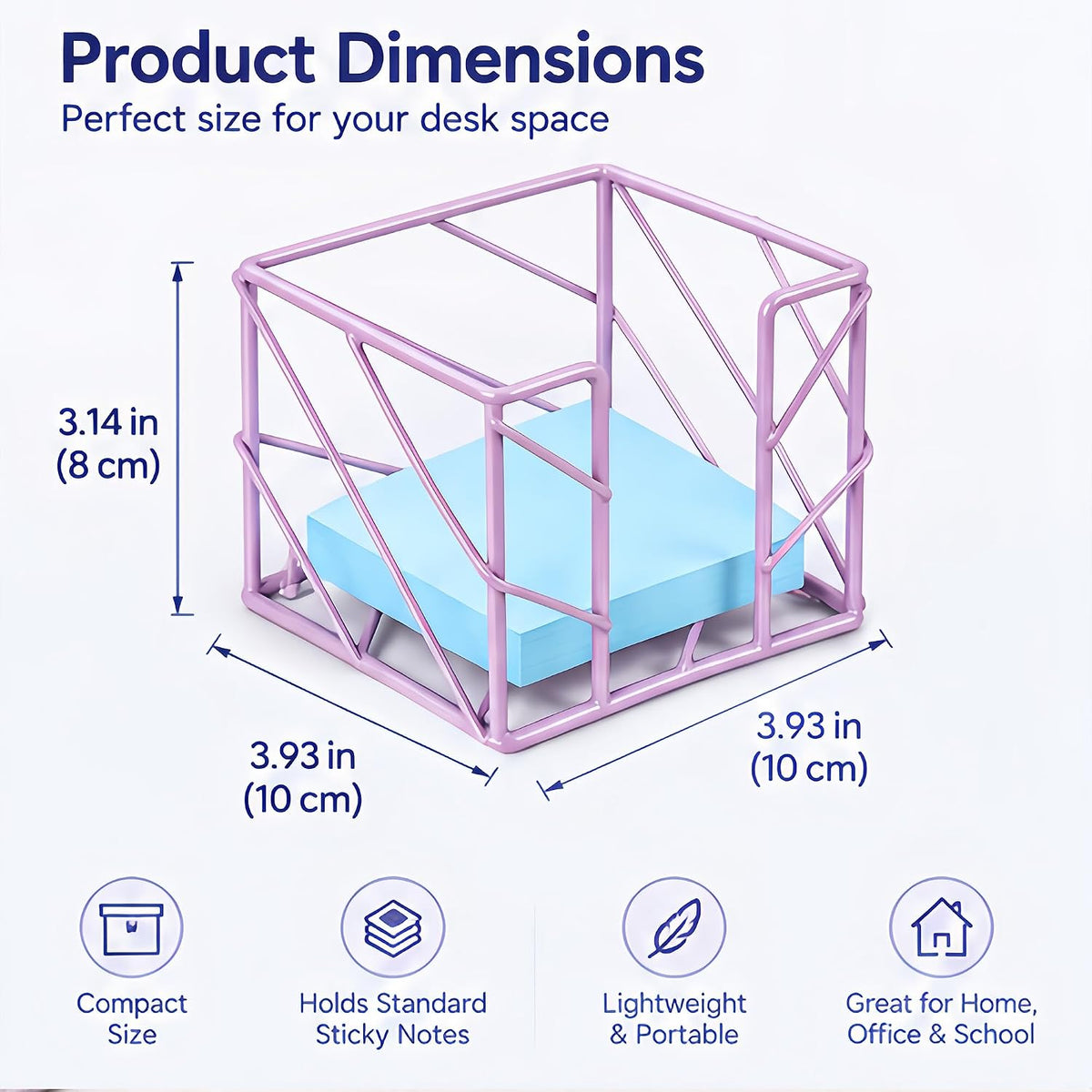 Rose Gold Geometric Sticky Note & Memo Cube Holder, Post Note Dispenser & Desk Organizer Metal Wire for Home, School, Office Supplies (Holder Only)