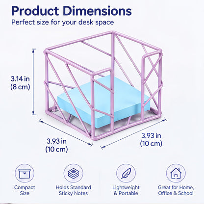 Rose Gold Geometric Sticky Note & Memo Cube Holder, Post Note Dispenser & Desk Organizer Metal Wire for Home, School, Office Supplies (Holder Only)