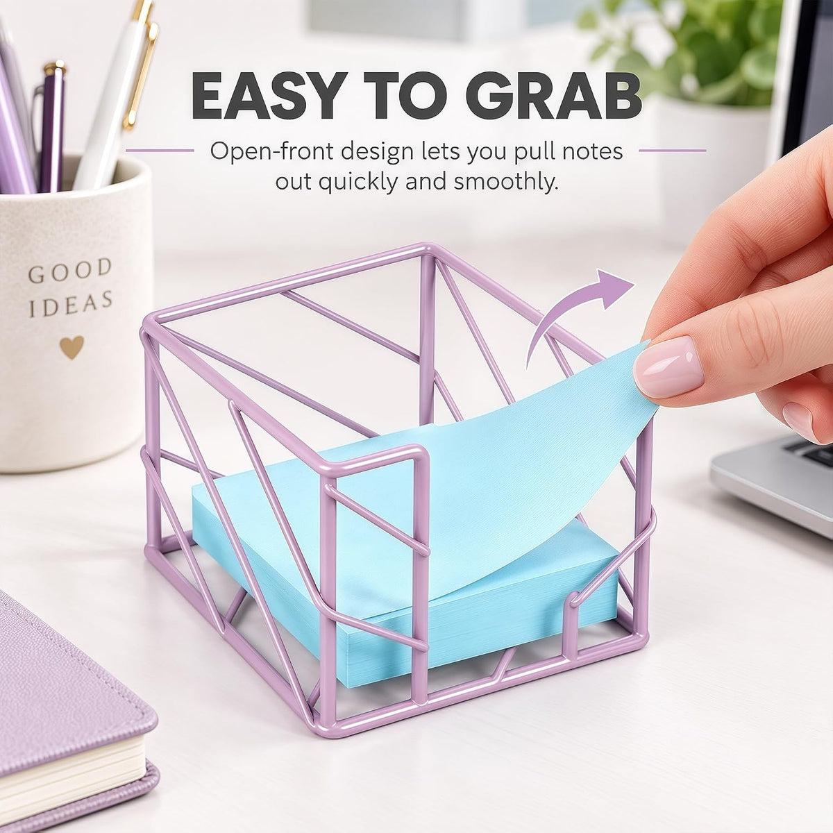 Rose Gold Geometric Sticky Note & Memo Cube Holder, Post Note Dispenser & Desk Organizer Metal Wire for Home, School, Office Supplies (Holder Only)
