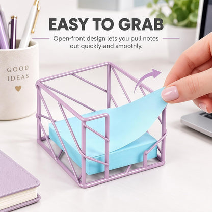 Rose Gold Geometric Sticky Note & Memo Cube Holder, Post Note Dispenser & Desk Organizer Metal Wire for Home, School, Office Supplies (Holder Only)