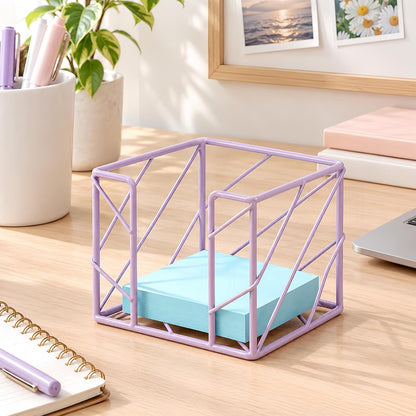 Rose Gold Geometric Sticky Note & Memo Cube Holder, Post Note Dispenser & Desk Organizer Metal Wire for Home, School, Office Supplies (Holder Only)