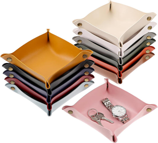 12 Pcs Leather Valet Trays, Key Tray for Women and Men, Leather Jewelry Valet, Portable Leather Tray Organizer for Entryway Desk Organizer for Phone, Keys, Wallet, Earphone, Watch, Coin- 12 Colors