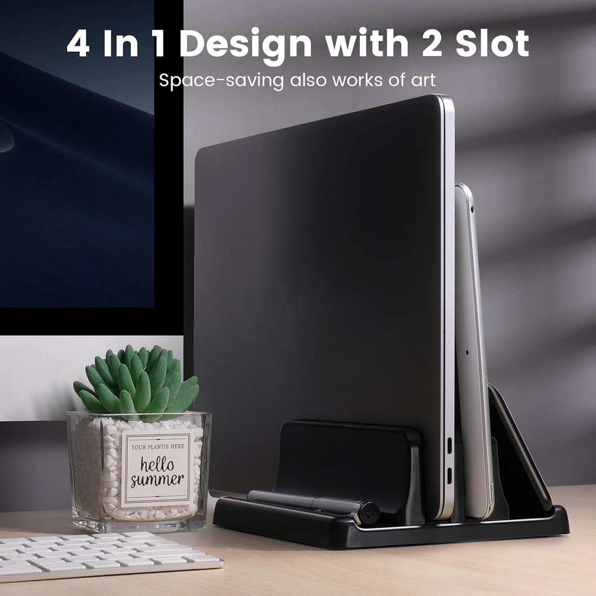 3 in 1 Vertical Laptop Stand Holder,Adjustable ABS Plastic Desktop Notebook Dock,Vertical Laptop Stand Space-Saving for All MacBook/Surface/Samsung/HP/Dell/Chrome Book