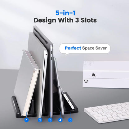3 in 1 Vertical Laptop Stand Holder,Adjustable ABS Plastic Desktop Notebook Dock,Vertical Laptop Stand Space-Saving for All MacBook/Surface/Samsung/HP/Dell/Chrome Book