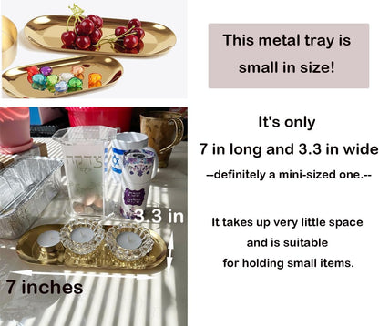 Stainless Steel Decorative Tray, Set of 2, 7 Inch Long, Jewelry Dish Cosmetics Organizer Bathroom Clutter Serving Platter Small Storage Tray, Oval, Gold