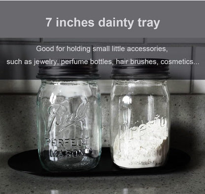 Stainless Steel Decorative Tray, Set of 2, 7 Inch Long, Jewelry Dish Cosmetics Organizer Bathroom Clutter Serving Platter Small Storage Tray, Oval, Gold