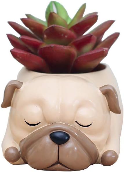 Cute Dog Flowerpot Resin Succulent Planter Desk Mini Ornament (Pug)