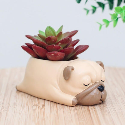 Cute Dog Flowerpot Resin Succulent Planter Desk Mini Ornament (Pug)