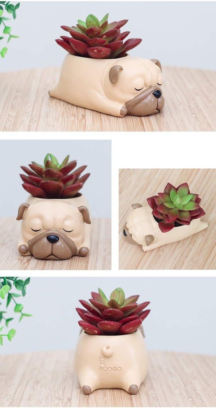 Cute Dog Flowerpot Resin Succulent Planter Desk Mini Ornament (Pug)