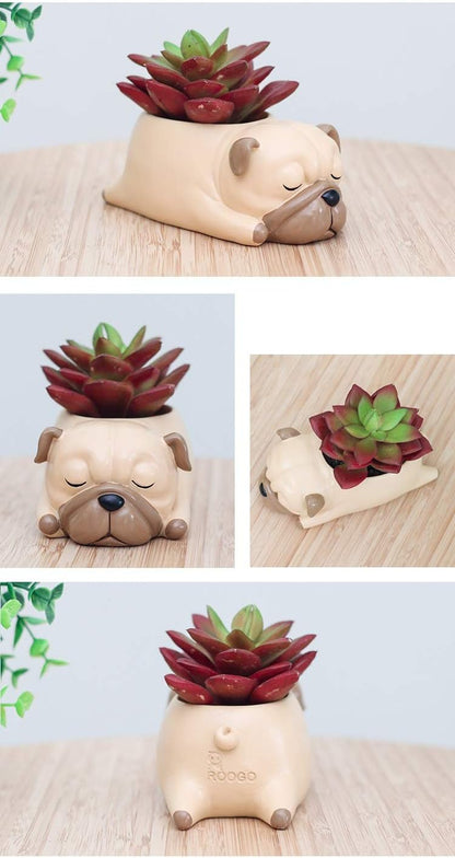 Cute Dog Flowerpot Resin Succulent Planter Desk Mini Ornament (Pug)