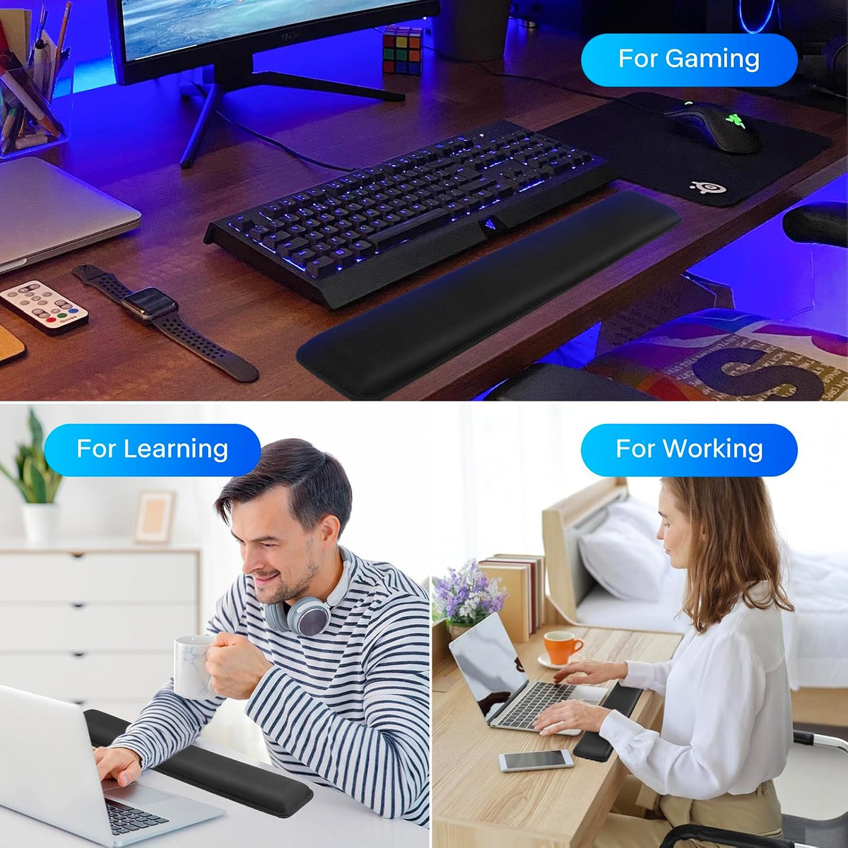 Keyboard Wrist Rest Memory Foam, Easy Typing Pain Relief, Keyboard Mouse Pad Set for Computer, Laptop, Home & Office