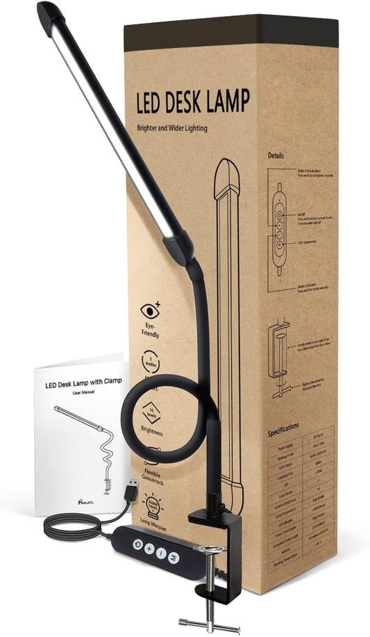 12W LED Desk Lamp with Clamp, Flexible Gooseneck for Home Office
